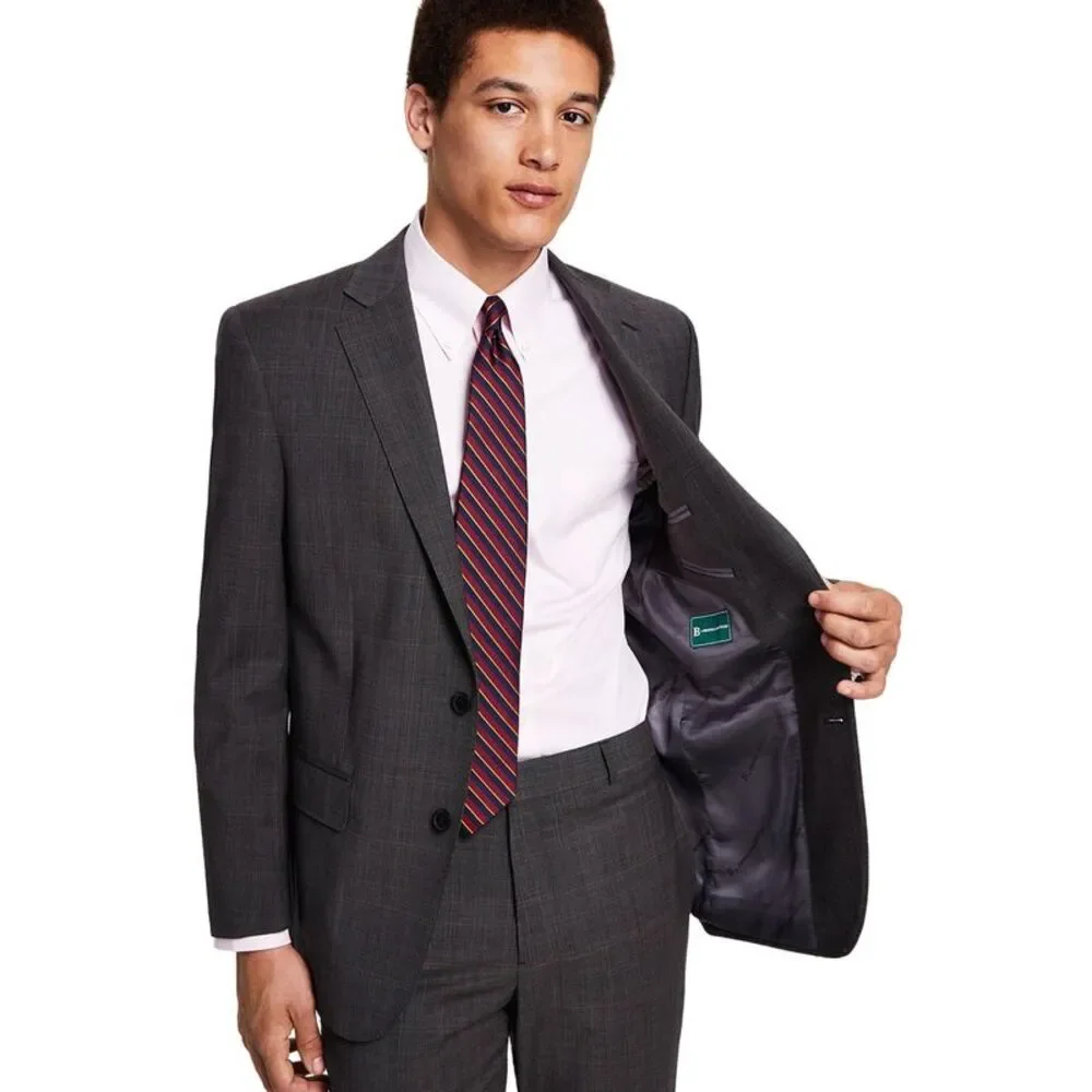 Brooks Brothers Mens Slim-Fit Plaid Wool-Blend Suit Jacket 40 Regular Brown NWT